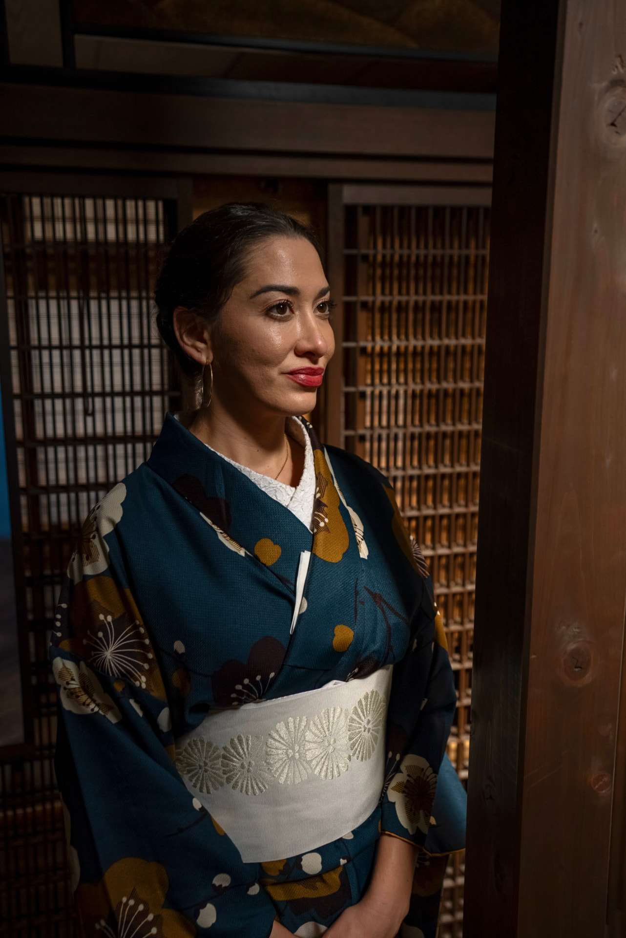 Portrait of a woman in a traditional kimono in Japan